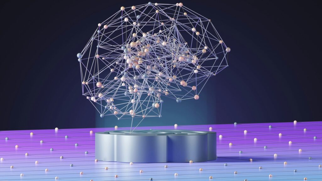 Abstract network of connected nodes representing AI product updates across fund technology vendors